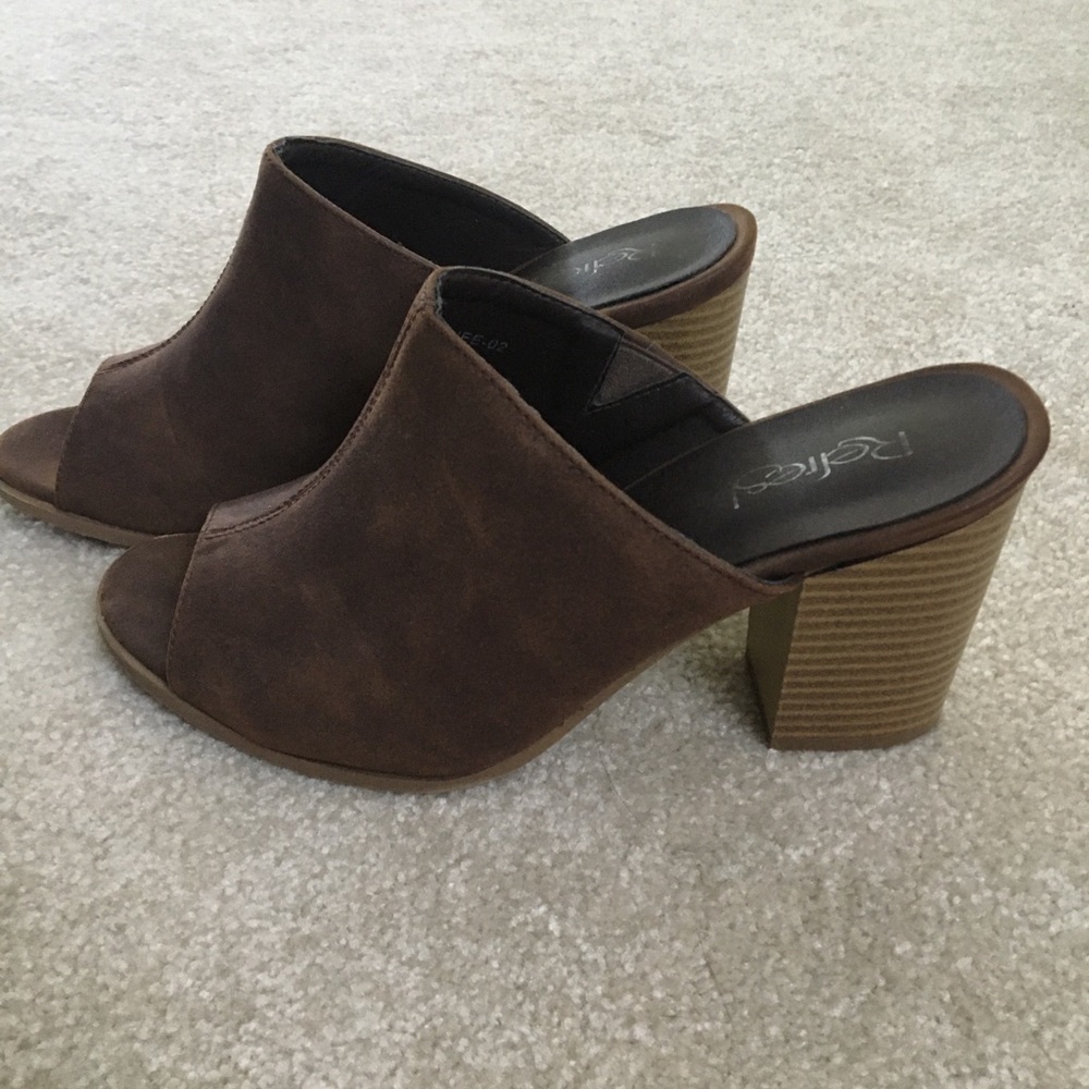 brown slip on mules